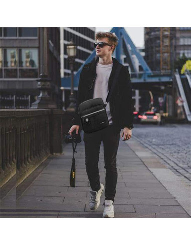 Bolsa de Hombro Pequeña Lona Unisex Negra 19x16 cm