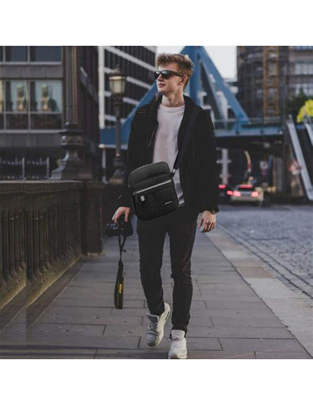 Bolsa de Hombro Pequeña Lona Unisex Negra 19x16 cm