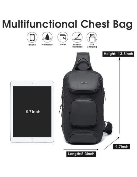 BANGE Bolsa Cruzada Negra Impermeable con Carga USB 15L