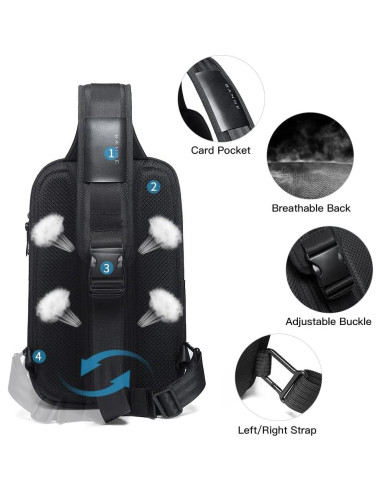 BANGE Bolsa Cruzada Negra Impermeable con Carga USB 15L