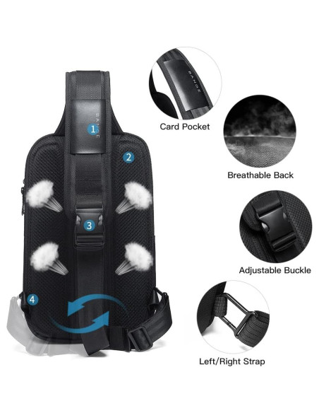 BANGE Bolsa Cruzada Negra Impermeable con Carga USB 15L