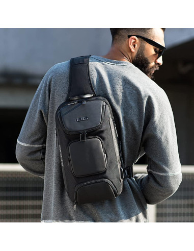 BANGE Bolsa Cruzada Negra Impermeable con Carga USB 15L