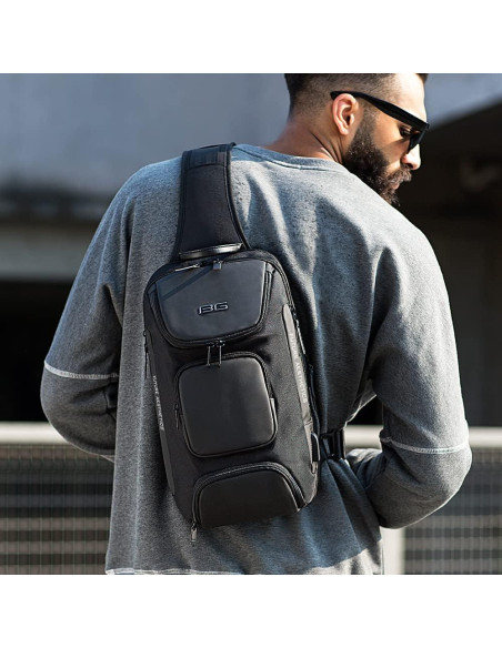 BANGE Bolsa Cruzada Negra Impermeable con Carga USB 15L