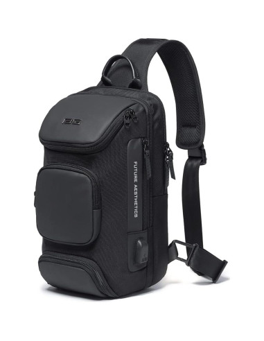 BANGE Bolsa Cruzada Negra Impermeable con Carga USB 15L
