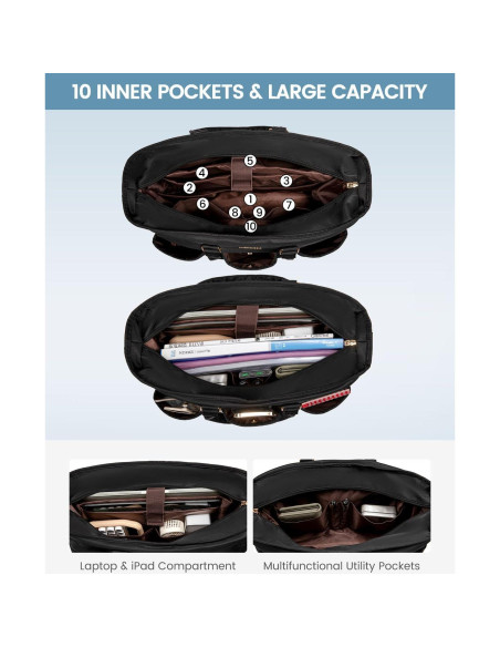 Bolsa Tote LOVEVOOK para Laptop 39.6 cm Negra con Bolsillos