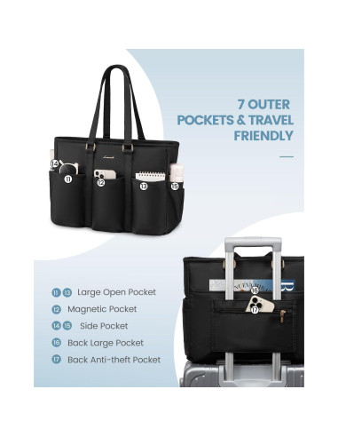 Bolsa Tote LOVEVOOK para Laptop 39.6 cm Negra con Bolsillos