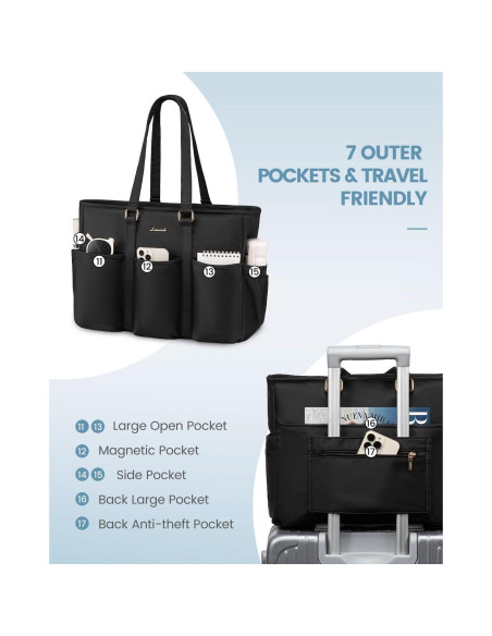 Bolsa Tote LOVEVOOK para Laptop 39.6 cm Negra con Bolsillos