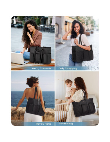 Bolsa Tote LOVEVOOK para Laptop 39.6 cm Negra con Bolsillos
