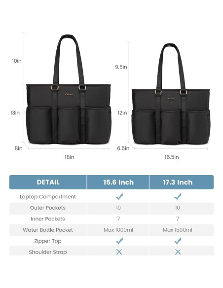 Bolsa Tote LOVEVOOK para Laptop 39.6 cm Negra con Bolsillos