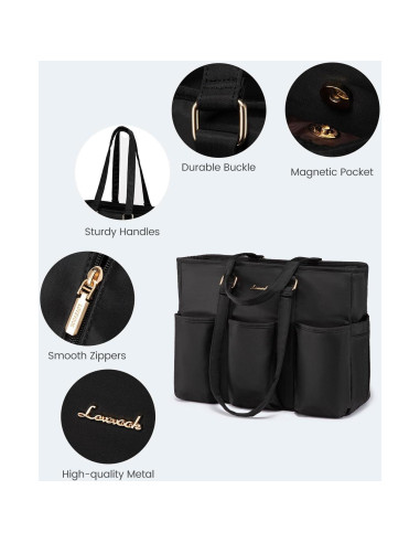 Bolsa Tote LOVEVOOK para Laptop 39.6 cm Negra con Bolsillos