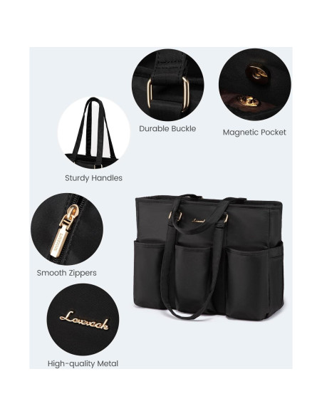 Bolsa Tote LOVEVOOK para Laptop 39.6 cm Negra con Bolsillos