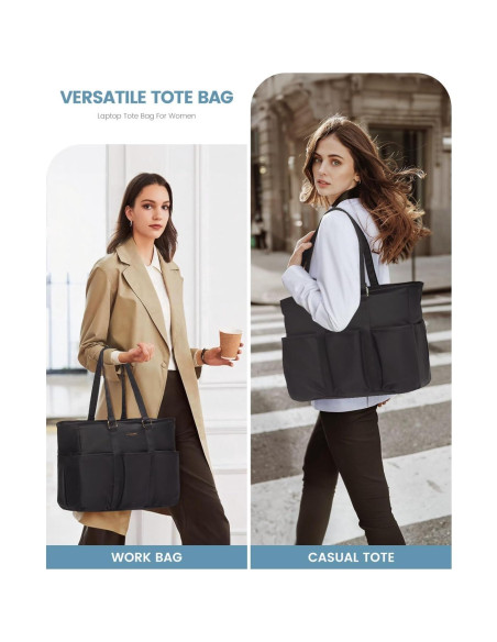 Bolsa Tote LOVEVOOK para Laptop 39.6 cm Negra con Bolsillos