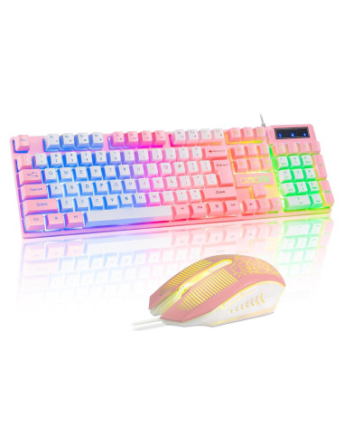 Combo Teclado y Ratón CHONCHOW Rosa y Blanco Retroiluminado
