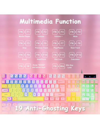 Combo Teclado y Ratón CHONCHOW Rosa y Blanco Retroiluminado