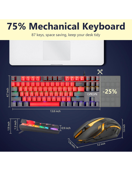 Combo Teclado y Ratón Mecánico CHONCHOW M801R RGB 87 Teclas