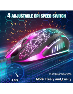 Ratón Gaming BENGOO USB Ergonómico RGB 3600 DPI Negro 2