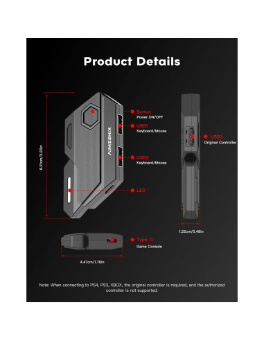 Adaptador de Teclado y Ratón AIMZENIX para Consolas