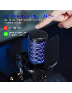 Micrófono USB FEELWORLD VM1 con luz RGB y cancelación de ruido 2