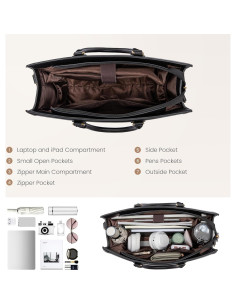 Bolsa Tote para Laptop LOVEVOOK 15.6" Cuero PU Negra 2