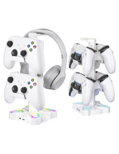 Soporte para Auriculares KDD RGB Blanco con Carga USB