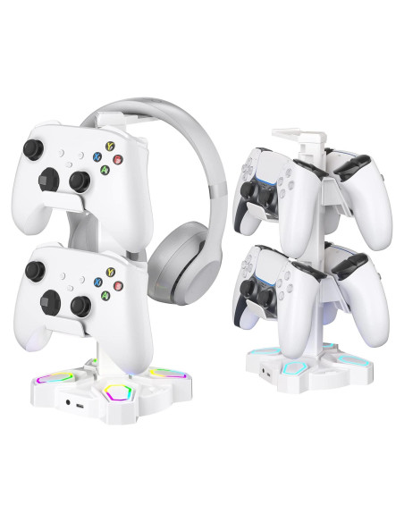 Soporte para Auriculares KDD RGB Blanco con Carga USB