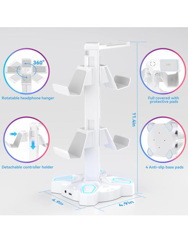 Soporte para Auriculares KDD RGB Blanco con Carga USB