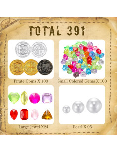 Hanaive 319 Pcs Monedas de Oro Pirata y Gemas Decorativas 2