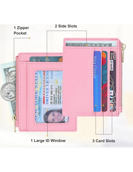 Tarjetero Delgado Sodsay para Mujeres Rosa con Llave