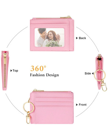 Tarjetero Delgado Sodsay para Mujeres Rosa con Llave