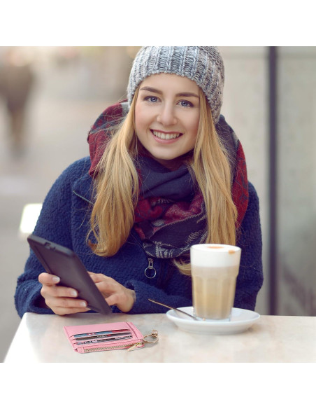 Tarjetero Delgado Sodsay para Mujeres Rosa con Llave