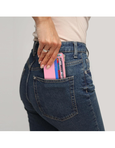 Tarjetero Delgado Sodsay para Mujeres Rosa con Llave