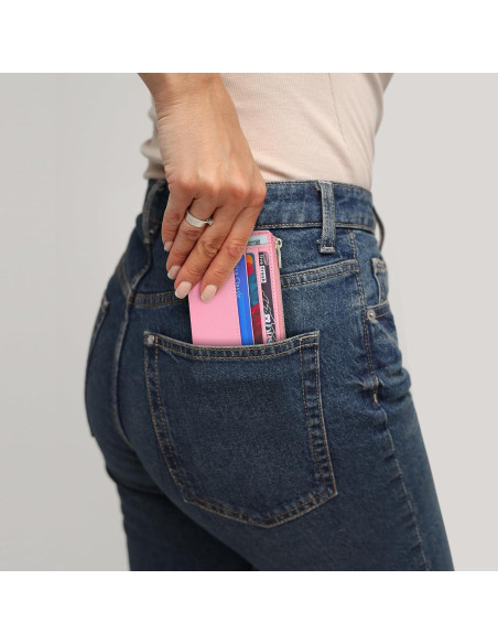 Tarjetero Delgado Sodsay para Mujeres Rosa con Llave