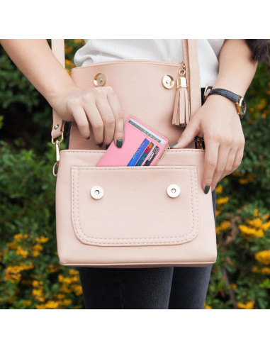 Tarjetero Delgado Sodsay para Mujeres Rosa con Llave