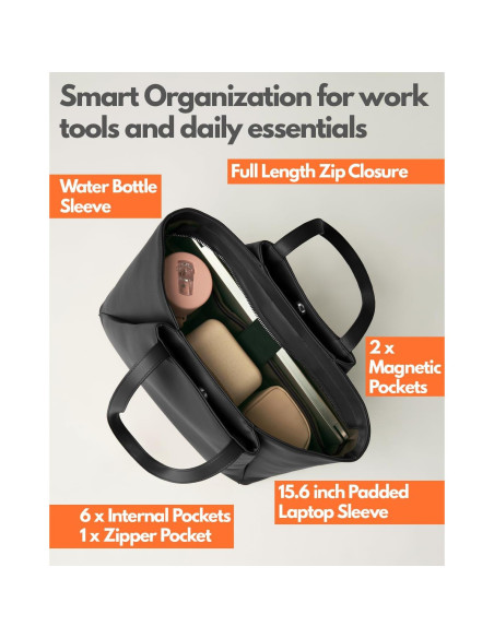 Bolsa Tote para Laptop Apryl 15.6" Cuero Vegano Negro