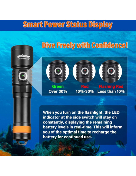 Luz de buceo ORCATORCH D710, 3000 lúmenes, IP68, 150m