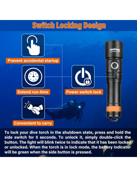 Luz de buceo ORCATORCH D710, 3000 lúmenes, IP68, 150m