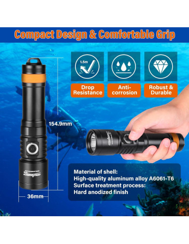 Luz de buceo ORCATORCH D710, 3000 lúmenes, IP68, 150m
