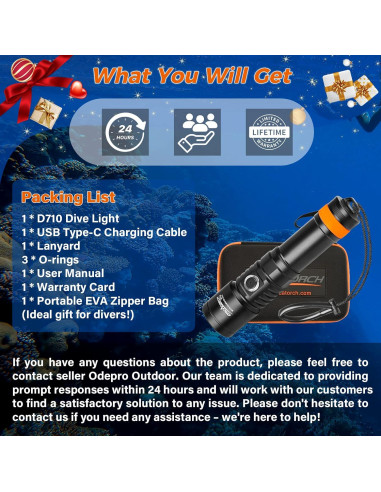 Luz de buceo ORCATORCH D710, 3000 lúmenes, IP68, 150m