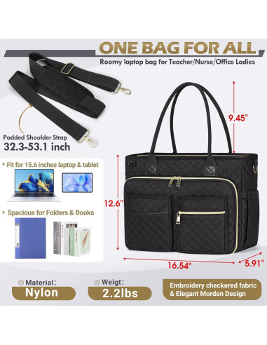 Bolsa Tote RAINSMORE para Laptop 15.6" Negra con Aislante