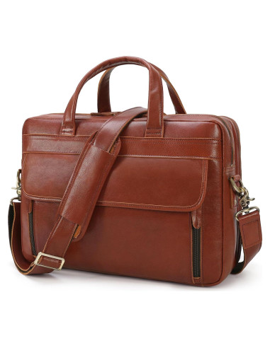 Maletín de Cuero Masa Kawa para Laptop 15.6" - 17" Marrón
