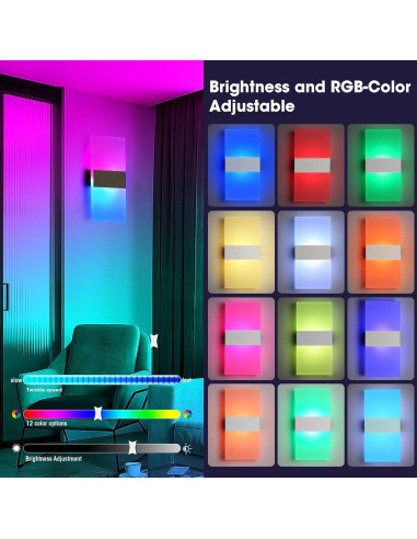 Aplique de Pared Inalámbrico Fusang RGB Recargable 12 Colores