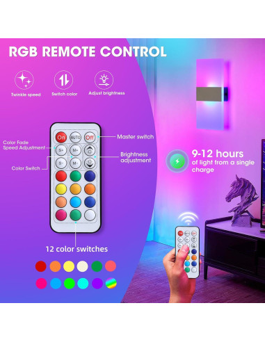 Aplique de Pared Inalámbrico Fusang RGB Recargable 12 Colores