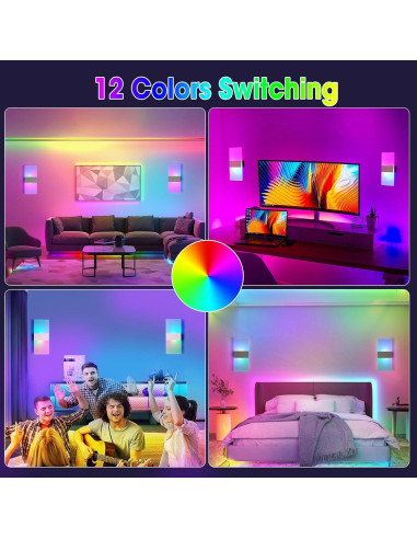 Aplique de Pared Inalámbrico Fusang RGB Recargable 12 Colores