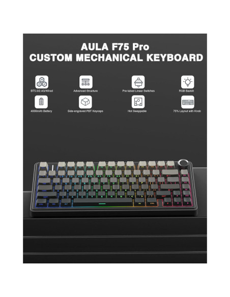 Teclado Mecánico Inalámbrico AULA F75 Pro 75% RGB