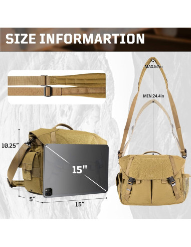 Bolsa Mensajera Táctica Unisex 1TG - Resistente al Agua 36.9x12.5x26cm