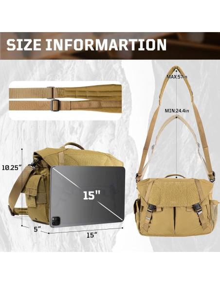 Bolsa Mensajera Táctica Unisex 1TG - Resistente al Agua 36.9x12.5x26cm
