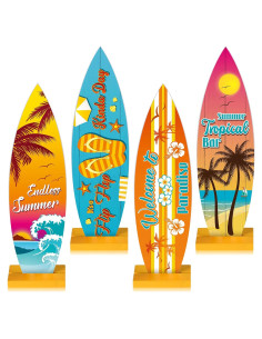 Blulu 4 Pcs Decoraciones Mesa Tabla Surf Tropical 32x9.3cm