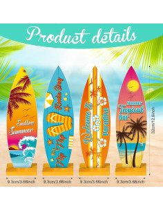 Blulu 4 Pcs Decoraciones Mesa Tabla Surf Tropical 32x9.3cm 2