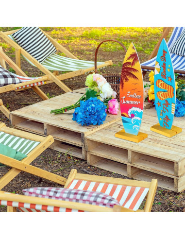 Blulu 4 Pcs Decoraciones Mesa Tabla Surf Tropical 32x9.3cm