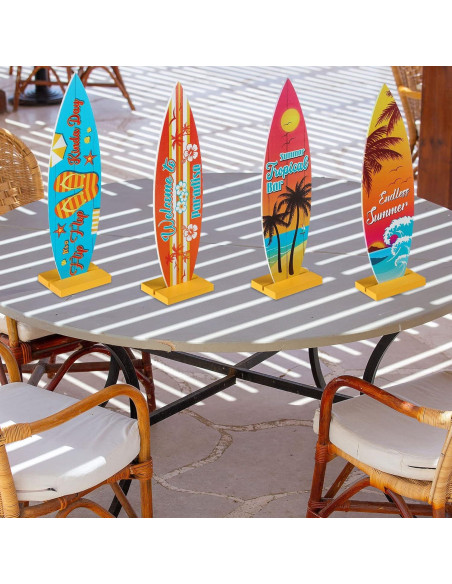 Blulu 4 Pcs Decoraciones Mesa Tabla Surf Tropical 32x9.3cm